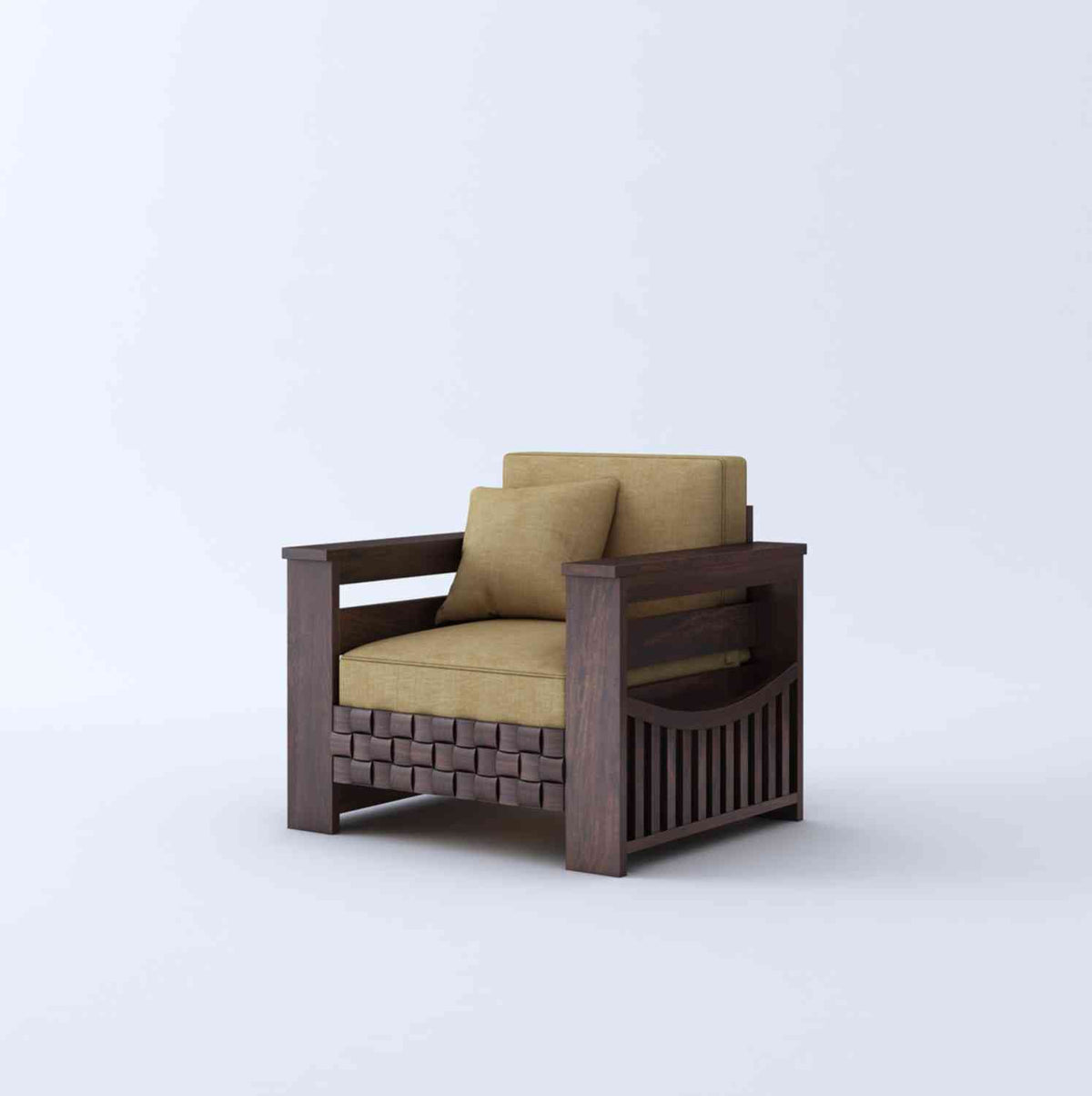 Olivia Solid Sheesham Wood 5 Seater Sofa Set With Coffee Table (3+1+1, Walnut Finish)