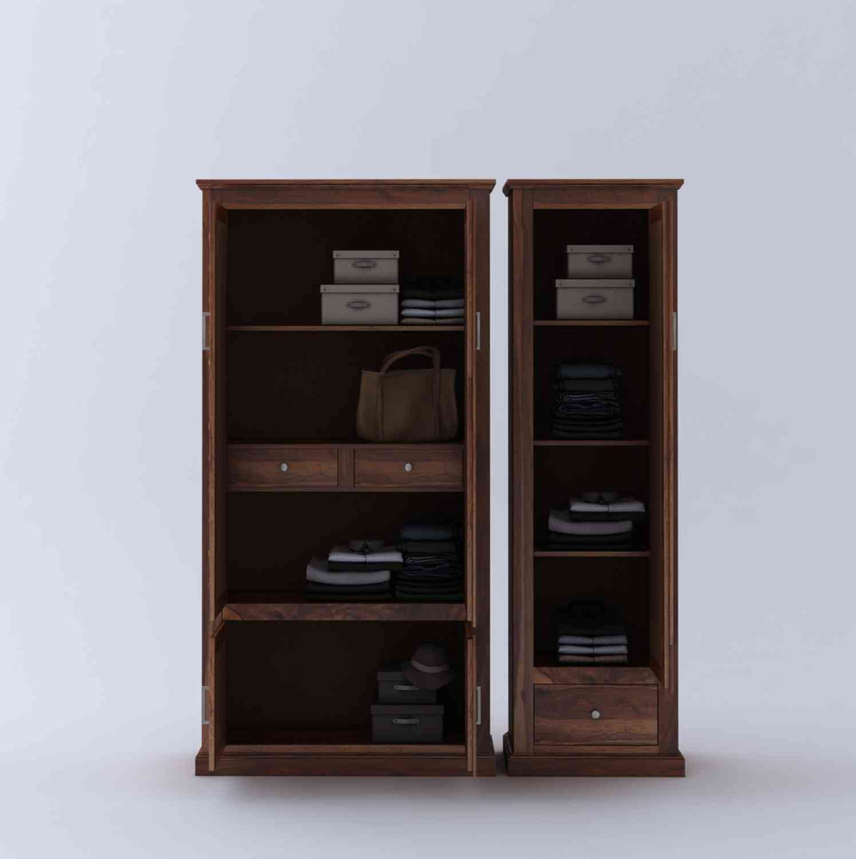 Sofia Solid Sheesham Wood Wardrobe Set (Natural Finish)
