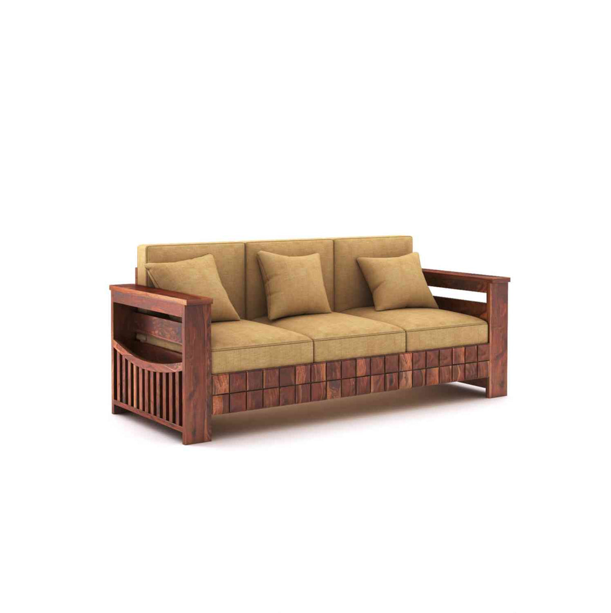 Sofia Solid Sheesham Wood 5 Seater Sofa Set (Natural Finish, 3+2)