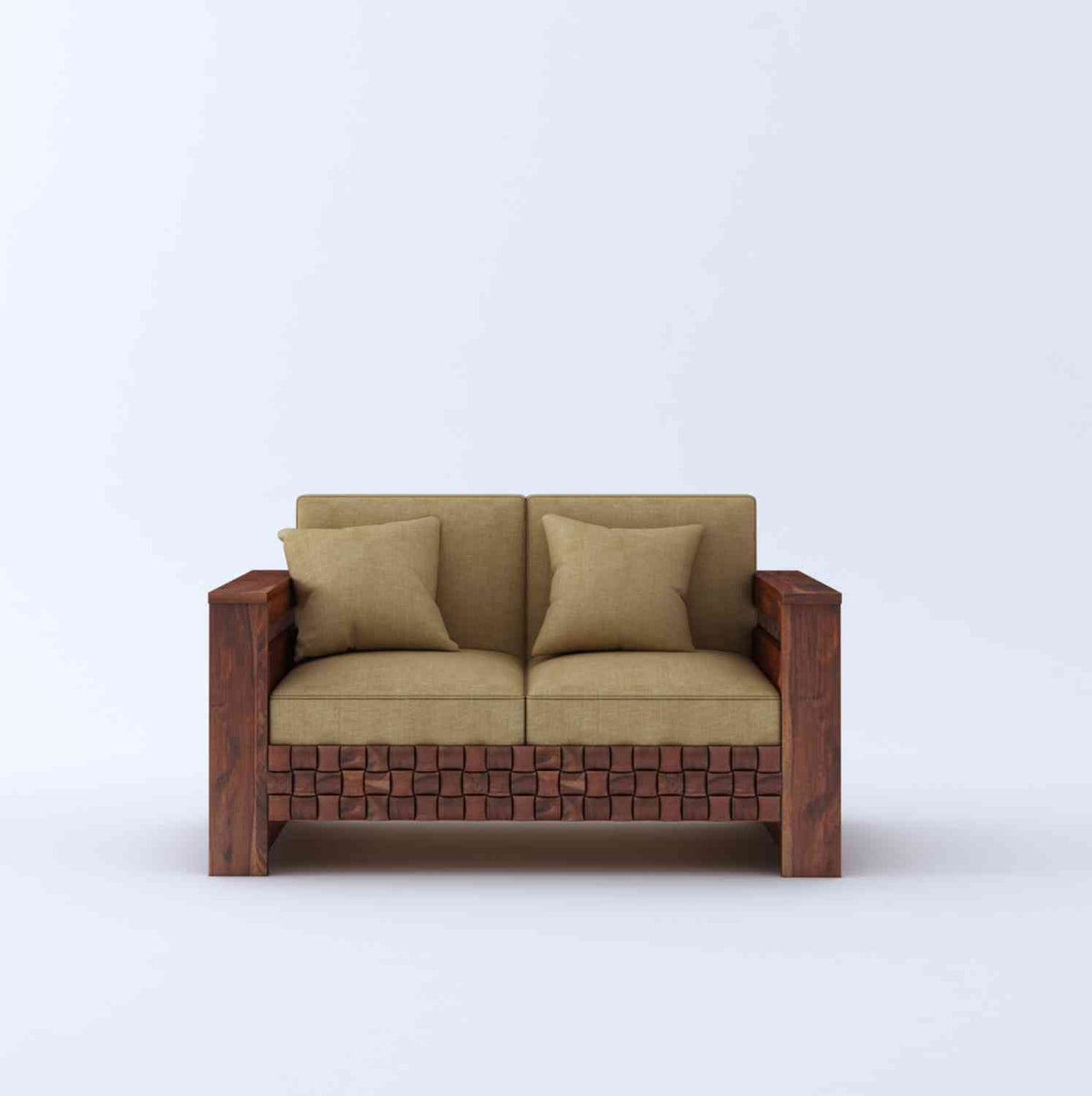 Olivia Solid Sheesham Wood 5 Seater Sofa Set With Coffee Table (3+2, Natural Finish)