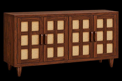 Canejoy Solid Sheesham Wood Sideboard (Walnut Finish)