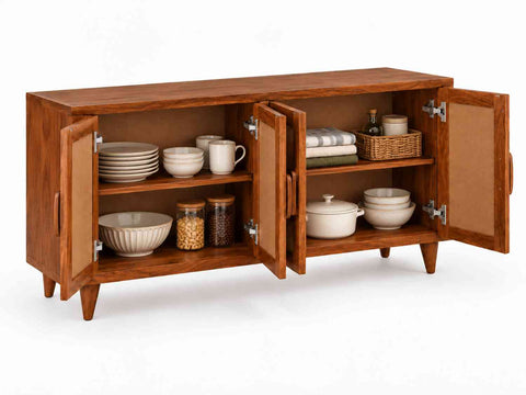 Canejoy Solid Sheesham Wood Sideboard (Natural Finish)