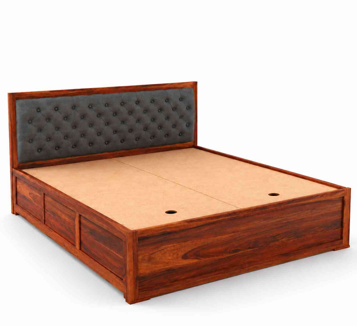 Elementra Solid Sheesham Wood Bed With Box Storage (Queen Size, Natural Finish)