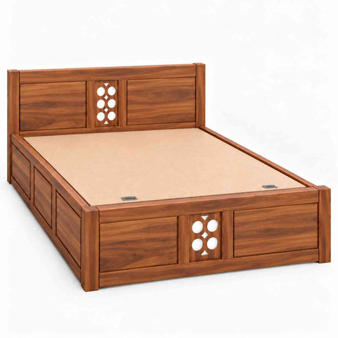 Monstro Solid Sheesham Wood Hydraulic Bed With Box Storage (Queen Size, Natural Finish)