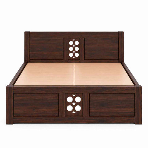 Monstro Solid Sheesham Wood Bed With Box Storage (King Size, Walnut Finish)