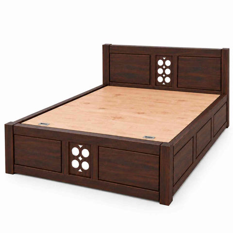 Monstro Solid Sheesham Wood Hydraulic Bed With Box Storage (Queen Size, Walnut Finish)
