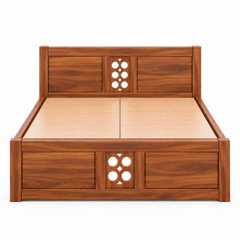 Monstro Solid Sheesham Wood Bed With Box Storage (Queen Size, Natural Finish)
