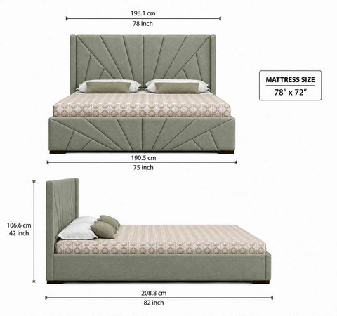 Embrace Premium Fabric Bed With Box Storage (King Size, Sage Green)