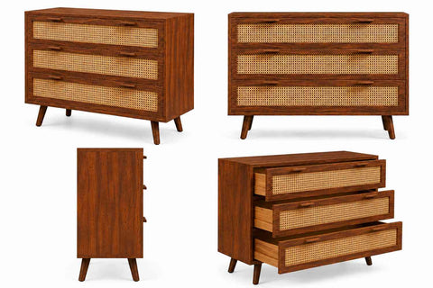 Canejoy Solid Sheesham Wood Chest of Drawers (Natural Finish)
