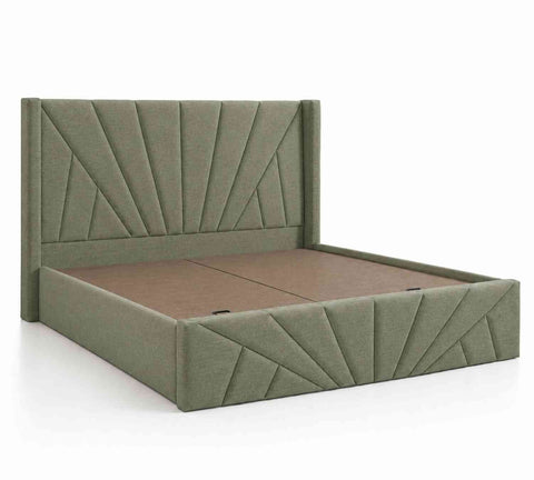 Embrace Premium Fabric Bed With Box Storage (King Size, Sage Green)