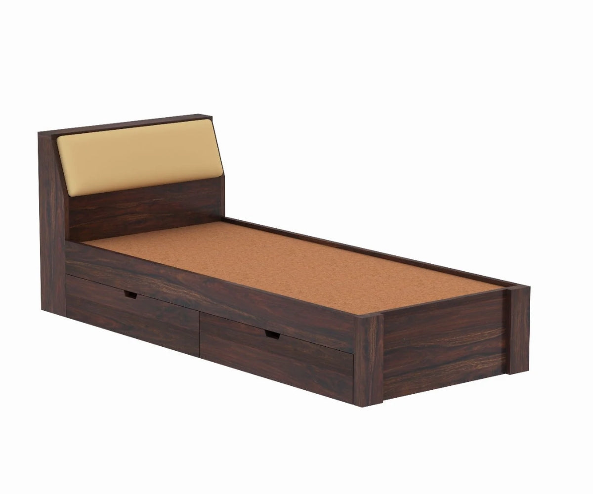 Rubikk Solid Sheesham Wood Single Bed With Two Drawers (Walnut Finish)