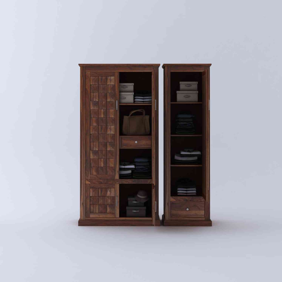 Sofia Solid Sheesham Wood Wardrobe Set (Natural Finish)