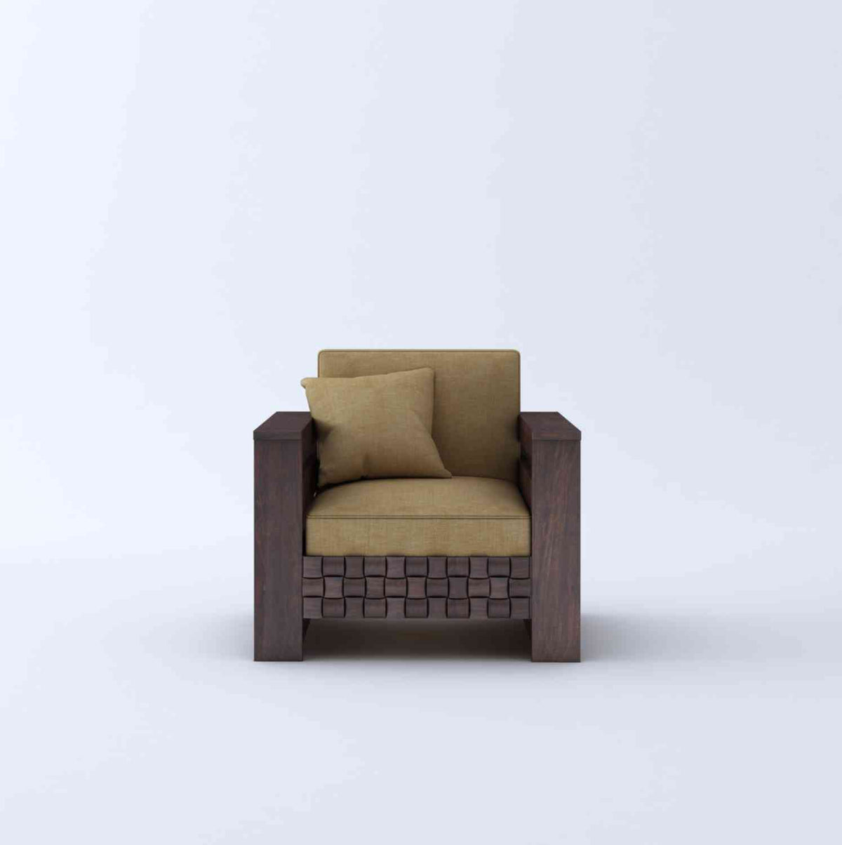 Olivia Solid Sheesham Wood 5 Seater Sofa Set With Coffee Table (3+1+1, Walnut Finish)