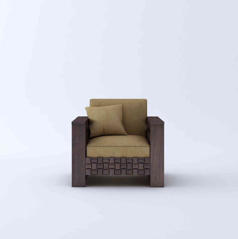 Olivia Solid Sheesham Wood 5 Seater Sofa Set With Coffee Table (3+1+1, Walnut Finish)