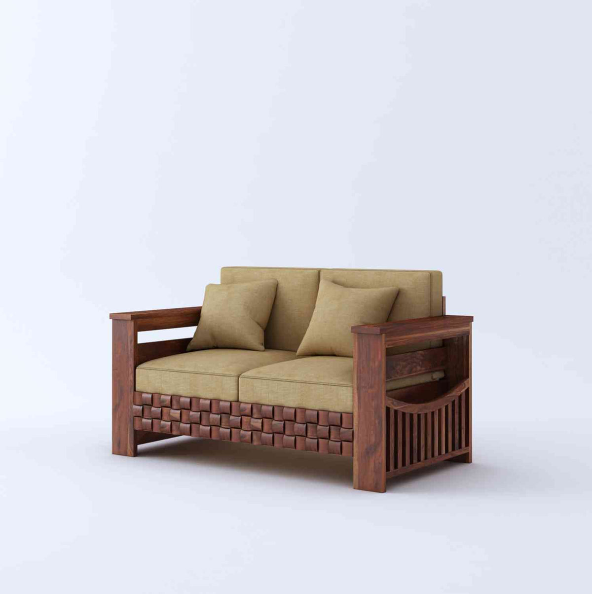 Olivia Solid Sheesham Wood 5 Seater Sofa Set With Coffee Table (3+2, Natural Finish)