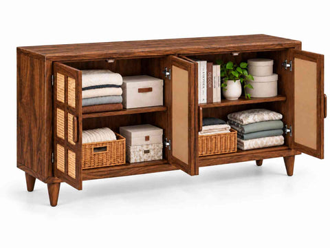 Canejoy Solid Sheesham Wood Sideboard (Walnut Finish)