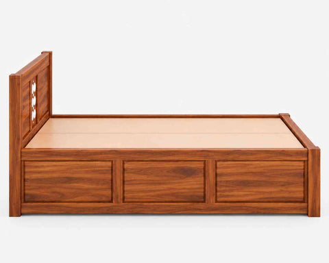 Monstro Solid Sheesham Wood Bed With Box Storage (Queen Size, Natural Finish)