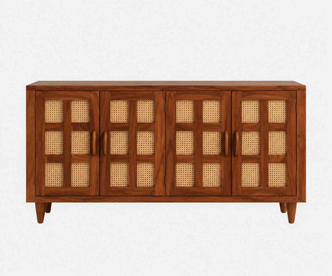 Canejoy Solid Sheesham Wood Sideboard (Natural Finish)