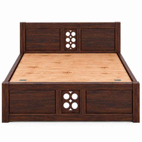 Monstro Solid Sheesham Wood Hydraulic Bed With Box Storage (Queen Size, Walnut Finish)