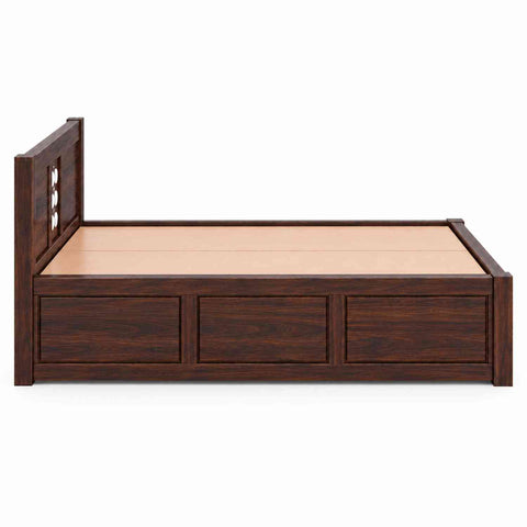Monstro Solid Sheesham Wood Bed With Box Storage (King Size, Walnut Finish)