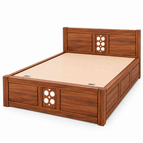 Monstro Solid Sheesham Wood Hydraulic Bed With Box Storage (Queen Size, Natural Finish)