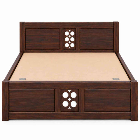 Monstro Solid Sheesham Wood Hydraulic Bed With Box Storage (Queen Size, Walnut Finish)