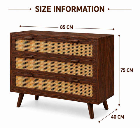 Canejoy Solid Sheesham Wood Chest of Drawers (Walnut Finish)