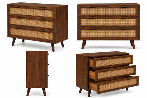 Canejoy Solid Sheesham Wood Chest of Drawers (Walnut Finish)