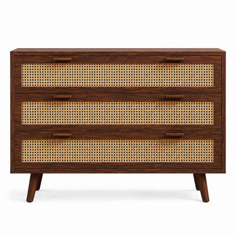 Canejoy Solid Sheesham Wood Chest of Drawers (Walnut Finish)