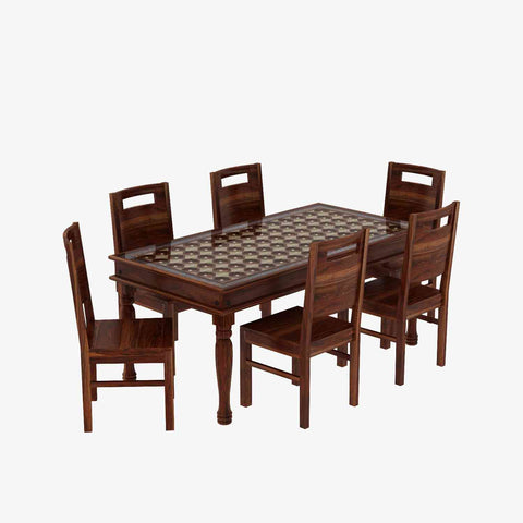 Maharana Solid Sheesham Wood 6 Seater Dining Set (Natural Finish)