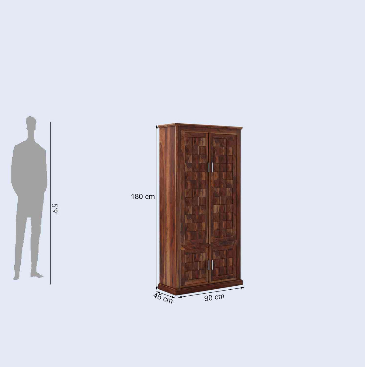 Sofia Solid Sheesham Wood Double Door Wardrobe (Natural Finish)