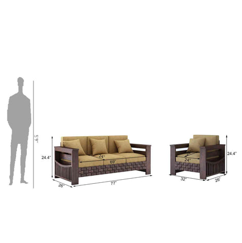 Olivia Solid Sheesham Wood 5 Seater Sofa Set With Coffee Table (3+1+1, Walnut Finish)