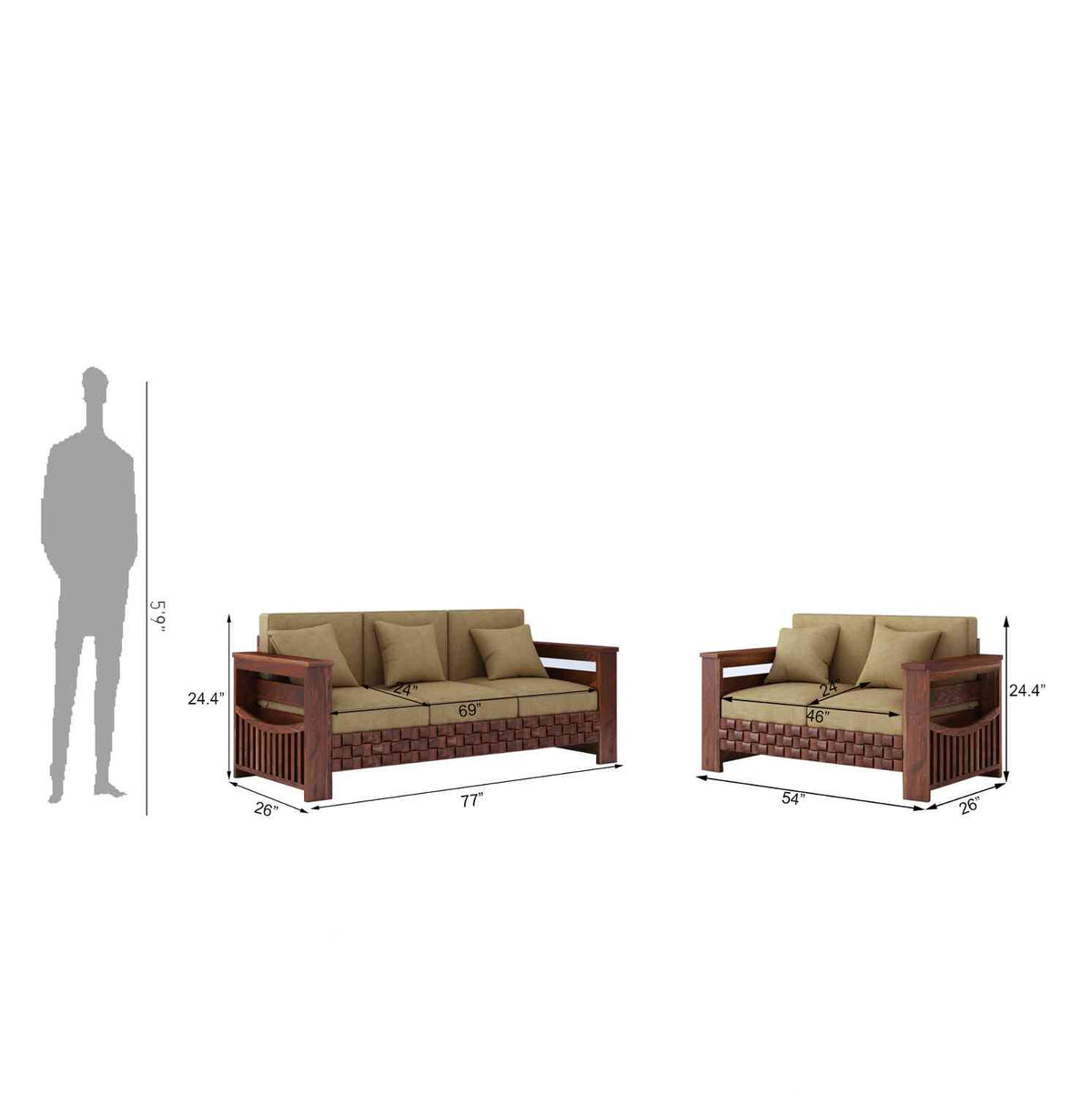Olivia Solid Sheesham Wood 5 Seater Sofa Set With Coffee Table (3+2, Natural Finish)