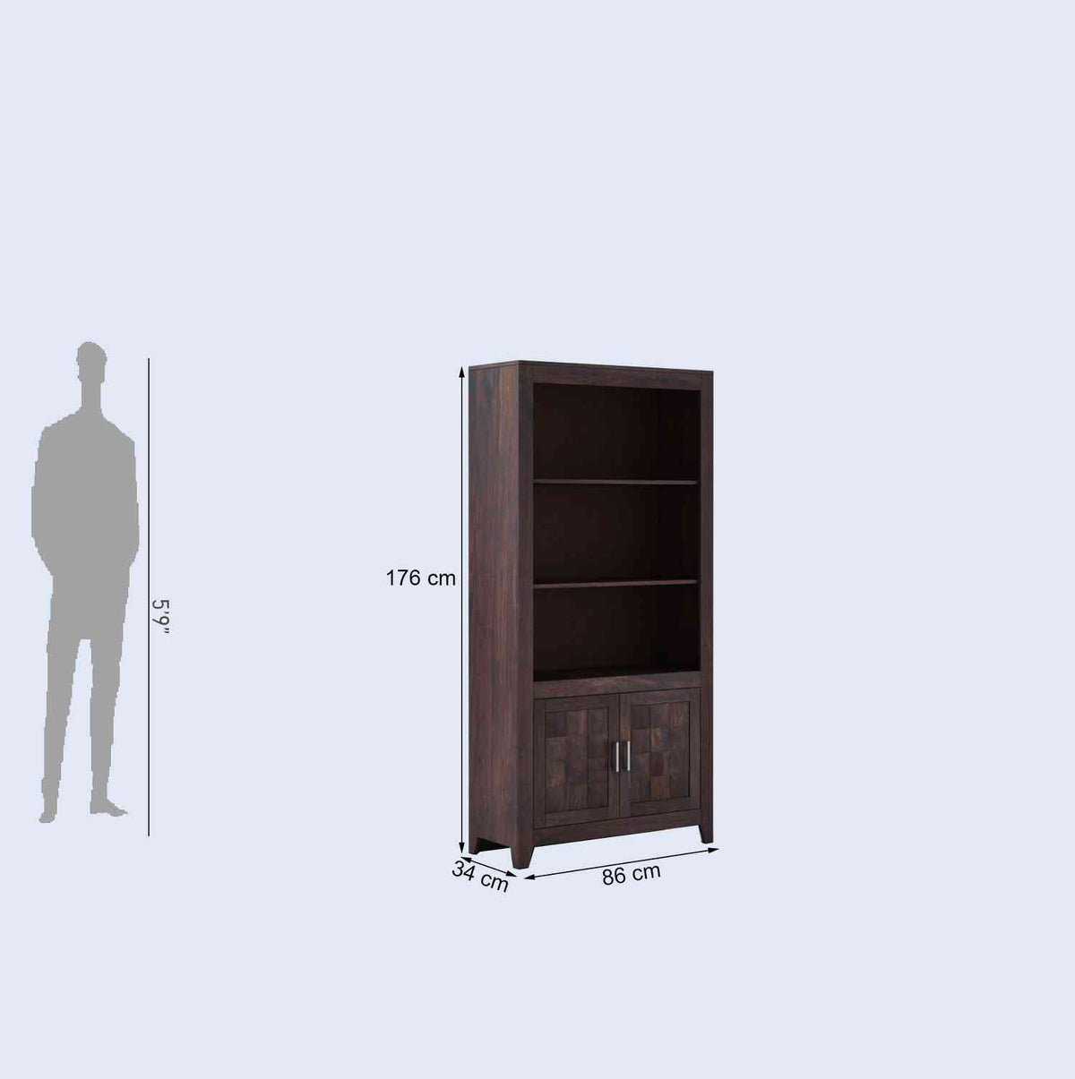 Sofia Solid Sheesham Wood Bookshelf (Walnut Finish)