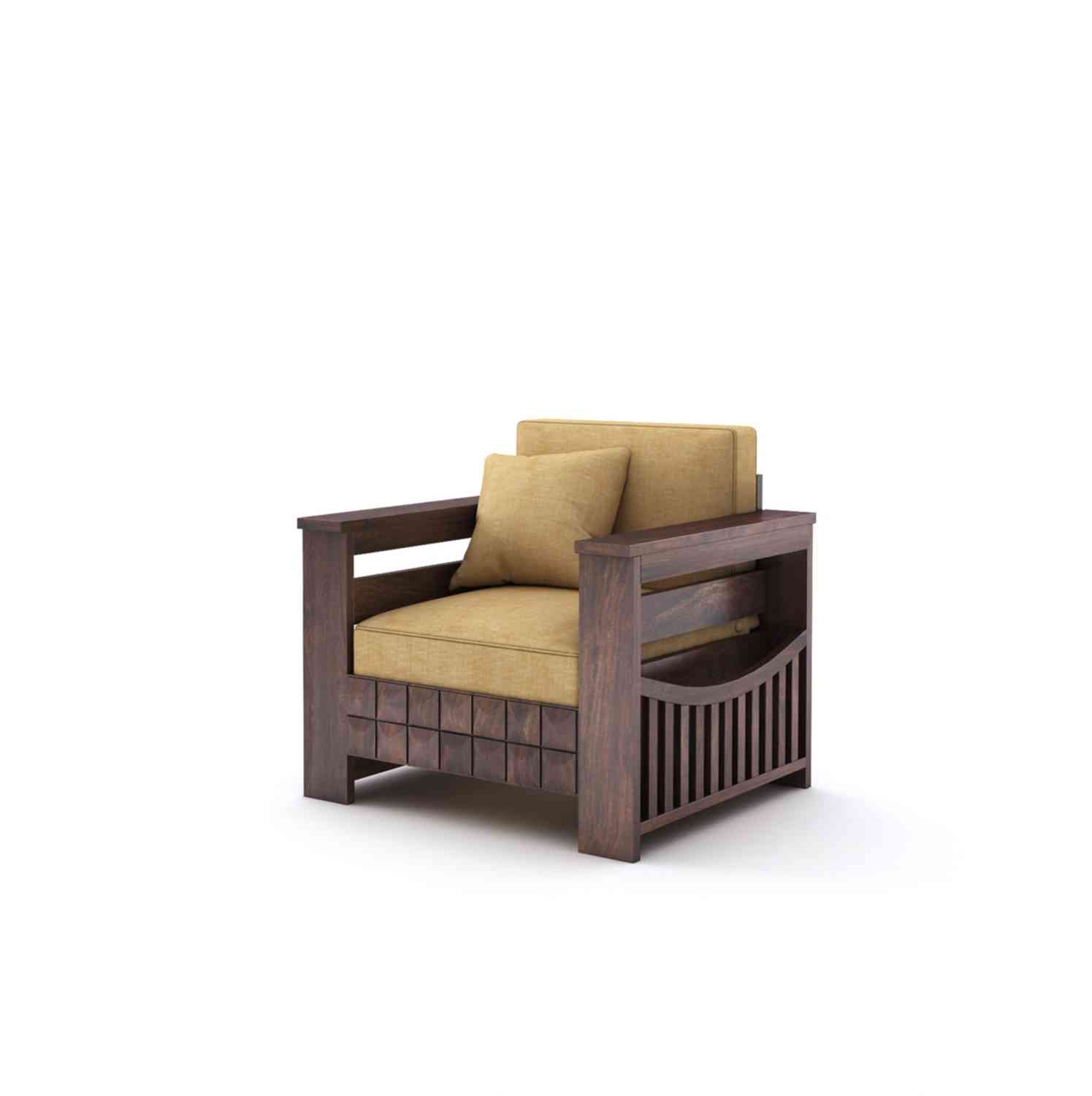 Sofia Solid Sheesham Wood 5 Seater Sofa Set With Coffee Table (Walnut Finish, 3+1+1)