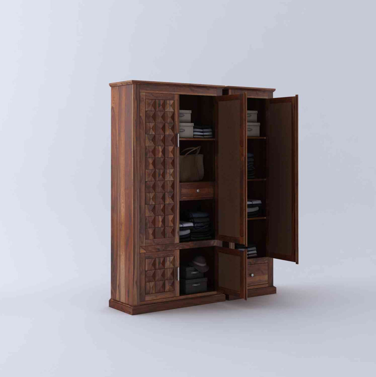 Sofia Solid Sheesham Wood Wardrobe Set (Natural Finish)