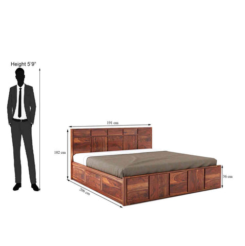 Mobell Solid Sheesham Wood Hydraulic Bed With Box Storage (King Size, Natural Finish)