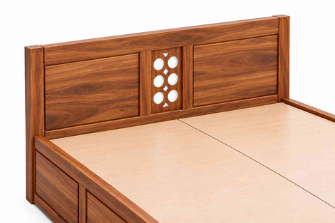 Monstro Solid Sheesham Wood Bed With Box Storage (King Size, Natural Finish)