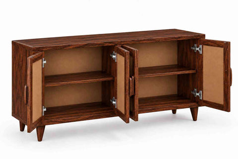 Canejoy Solid Sheesham Wood Sideboard (Walnut Finish)