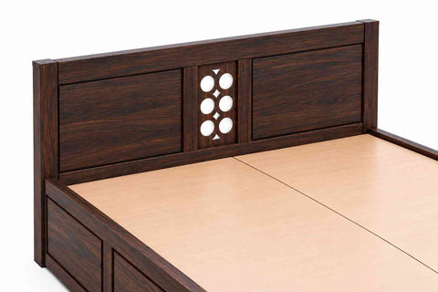 Monstro Solid Sheesham Wood Bed With Box Storage (King Size, Walnut Finish)
