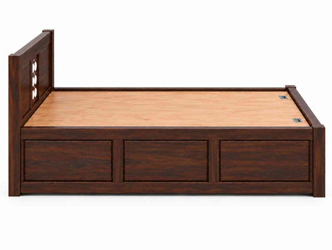 Monstro Solid Sheesham Wood Hydraulic Bed With Box Storage (Queen Size, Walnut Finish)