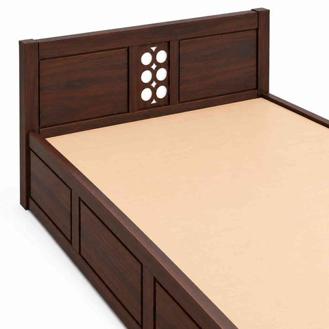Monstro Solid Sheesham Wood Hydraulic Bed With Box Storage (Queen Size, Walnut Finish)