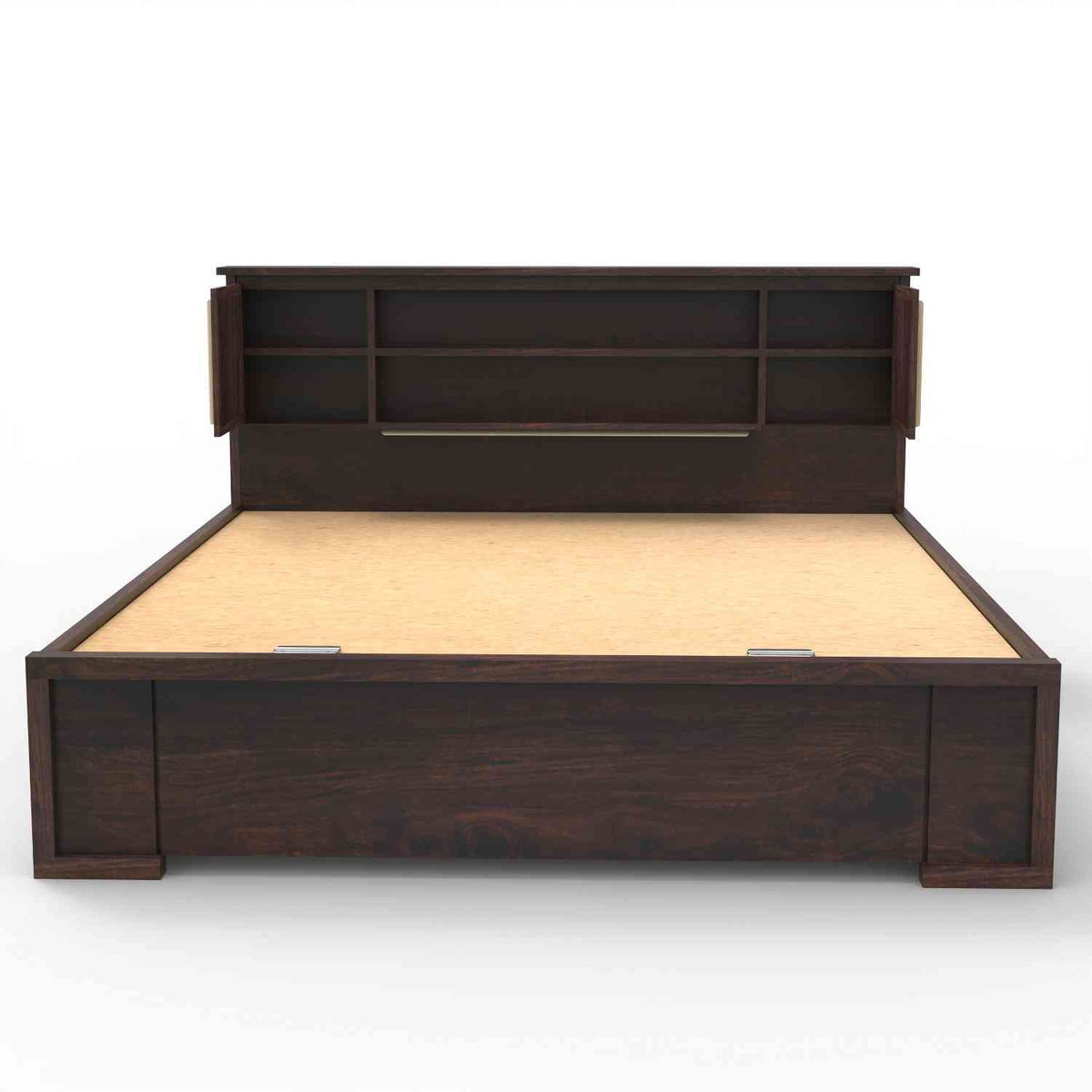 Feelinn Solid Sheesham Wood Hydraulic Bed With Box Storage (King Size, Walnut Finish)