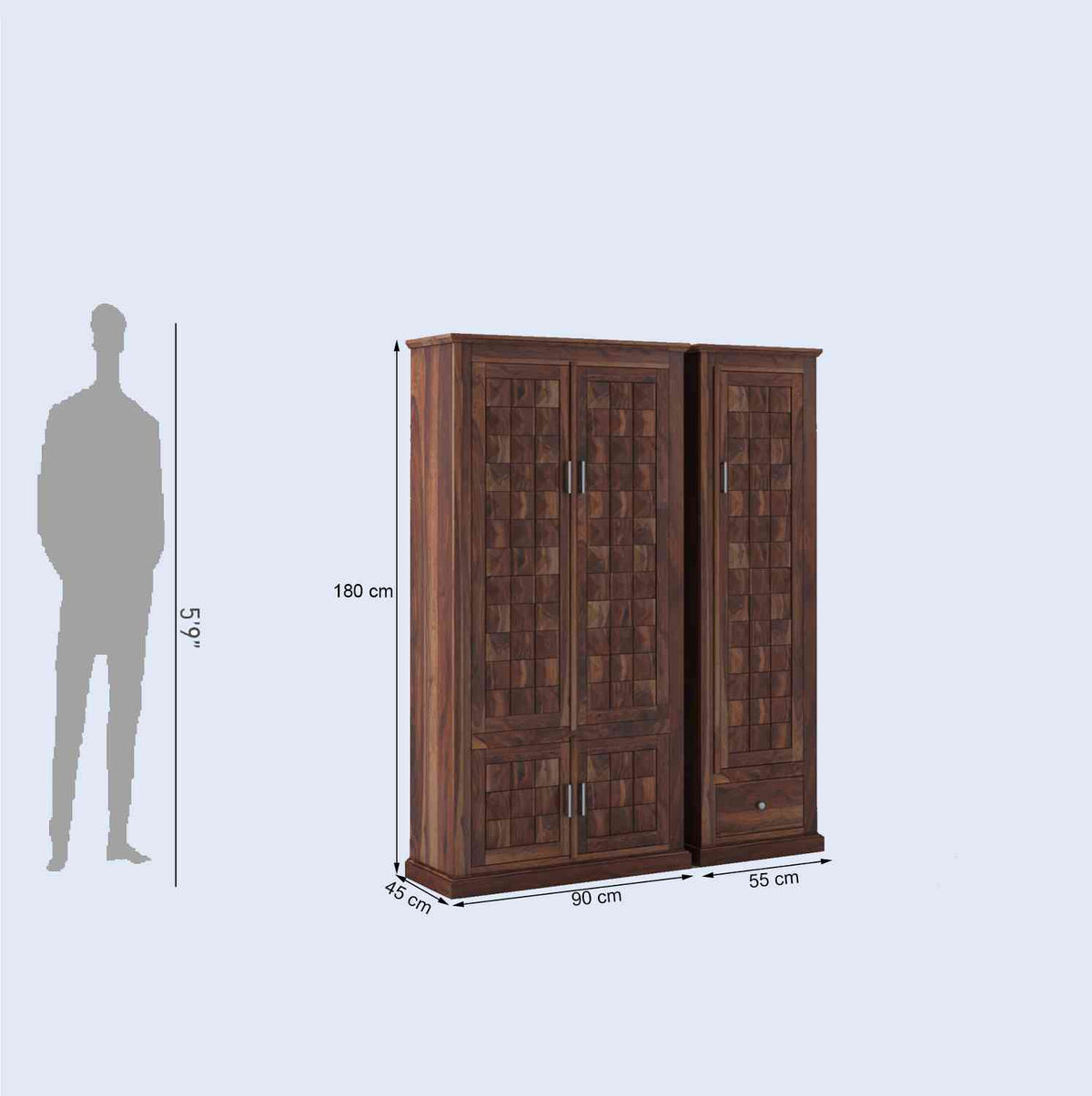 Sofia Solid Sheesham Wood Wardrobe Set (Natural Finish)