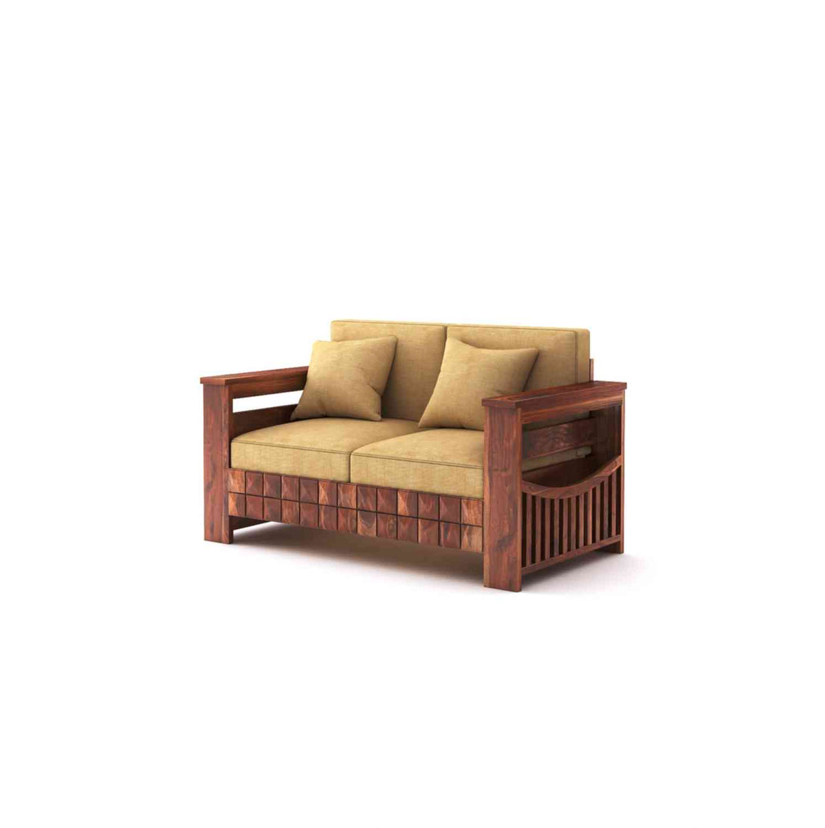 Sofia Solid Sheesham Wood 5 Seater Sofa Set (Natural Finish, 3+2)