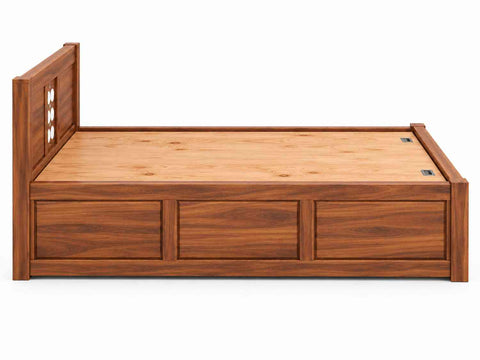Monstro Solid Sheesham Wood Hydraulic Bed With Box Storage (Queen Size, Natural Finish)
