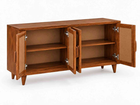Canejoy Solid Sheesham Wood Sideboard (Natural Finish)