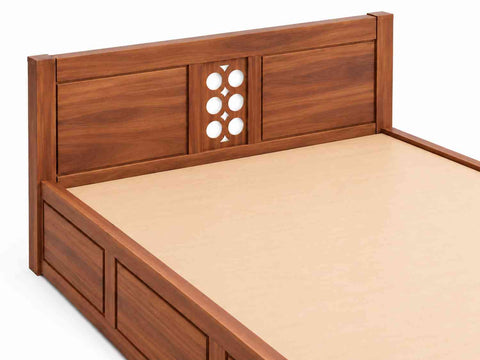 Monstro Solid Sheesham Wood Hydraulic Bed With Box Storage (Queen Size, Natural Finish)