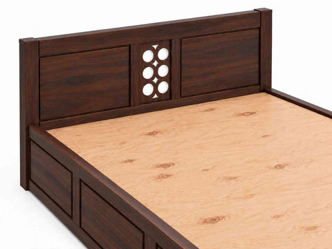Monstro Solid Sheesham Wood Hydraulic Bed With Box Storage (King Size, Walnut Finish)