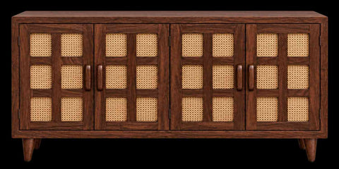 Canejoy Solid Sheesham Wood Sideboard (Walnut Finish)
